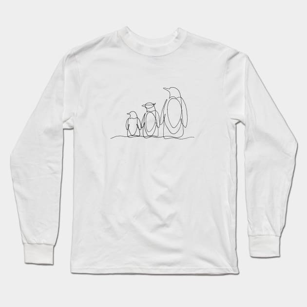 Penguin Line Art Long Sleeve T-Shirt by art by Susmita